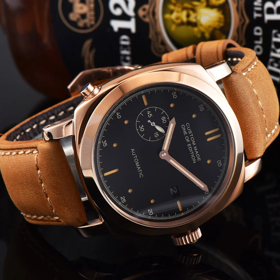 

watch men automatic mechanical watch date Luminous waterproof stainless steel pvd Leather 44MM NH711