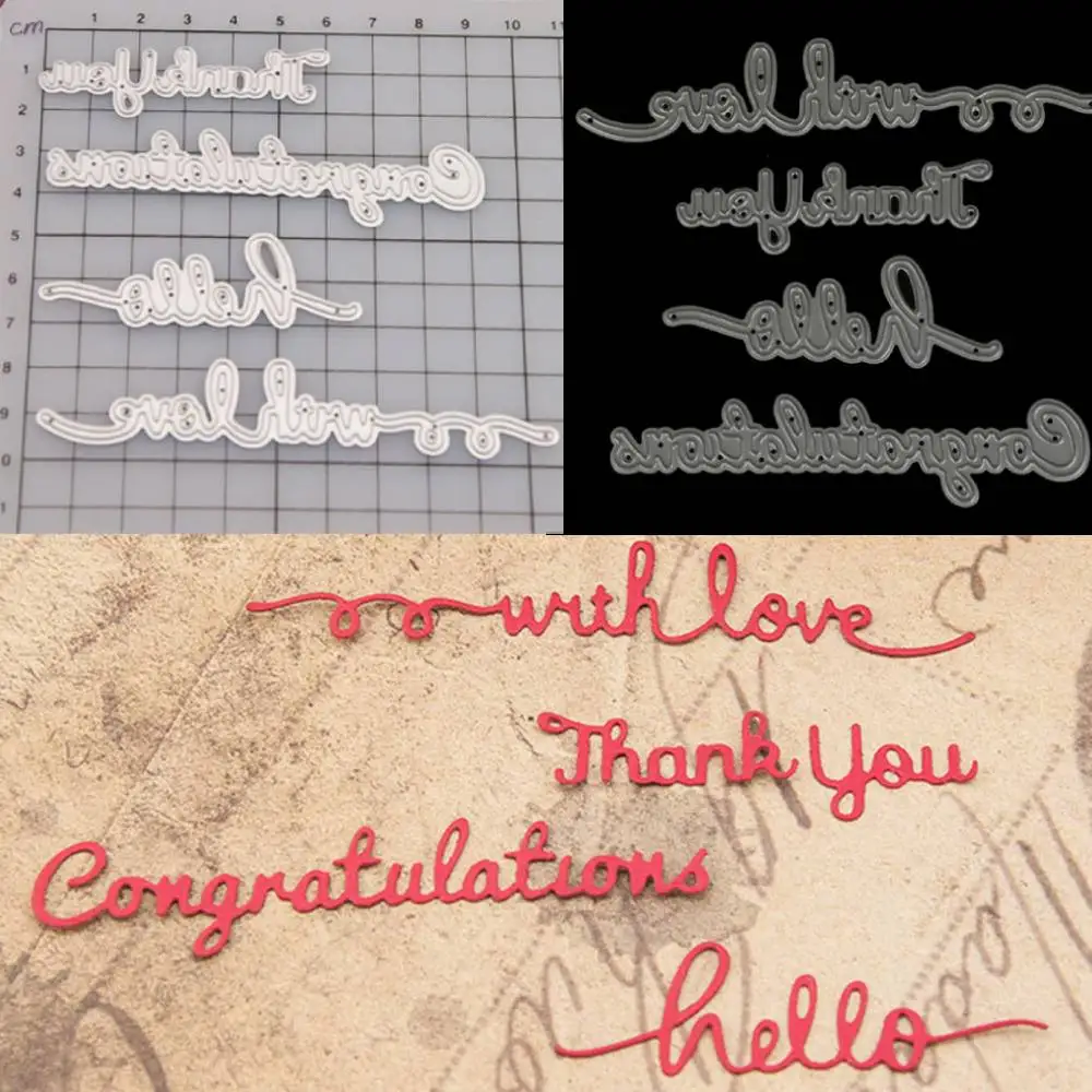 Hello Thank You Congratulation Words Metal Cutting Dies Stencils DIY Scrapbooking/photo Album Decorative Embossing Paper Cards | Дом и сад