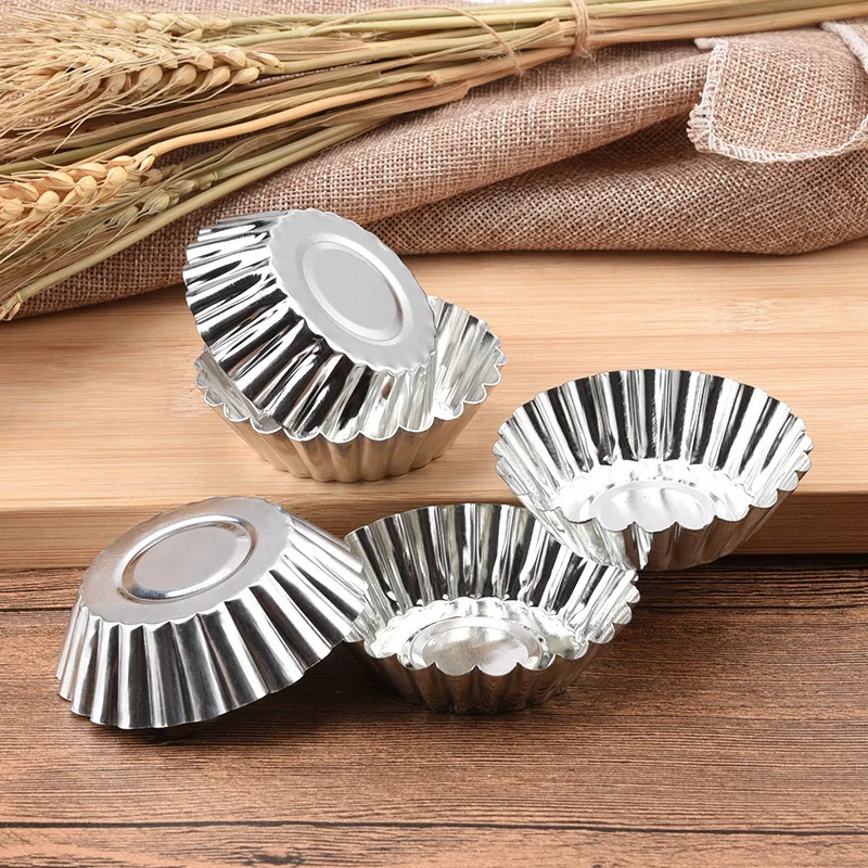 10pcs Cake Egg Tart Mold Flower Shape Nonstick Ripple Aluminum Reusable Cupcake High Quality Baking Pasty Moulds Bakery Tools