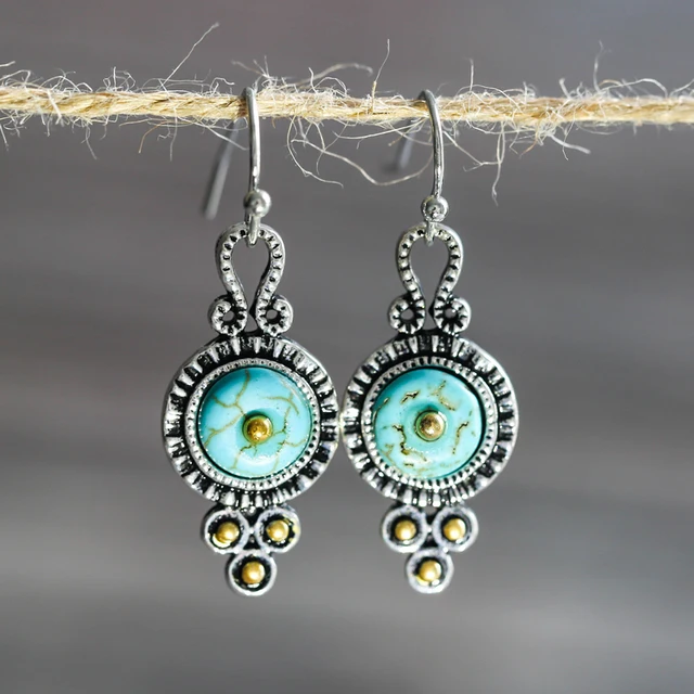 2021 Bohemian Ethnic Style Green Dangle Earrings For Women Tribal Jewelry Vintage Long Drop Earring Fashion Personality Gift Earring D269