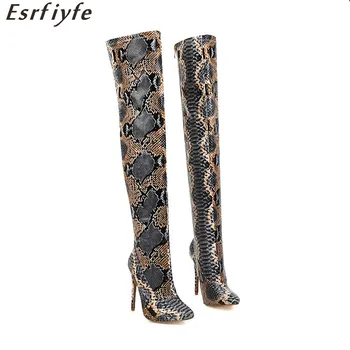

ESRFIYFE 2020 new Women Sexy PU leather Thin High Heel Over the Knee Boots Fashion zipper Pointed Toe Fall Winter Thigh Boots