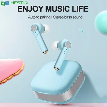 

DO21 TWS Bluetooth Wireless Headphones Macaron Color Cute Earphones 3D Stereo Bass Sound Auto Paring Dual Call Earbuds Pink Blue