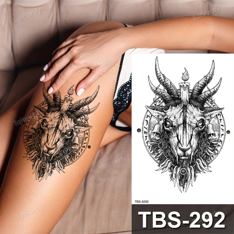 Sketch Flowers Black Temporary Tattoo Stickers Waterproof Thigh Arm Body Tattoo Sleeve Anime Snake Fox Lion Dark Designs Women