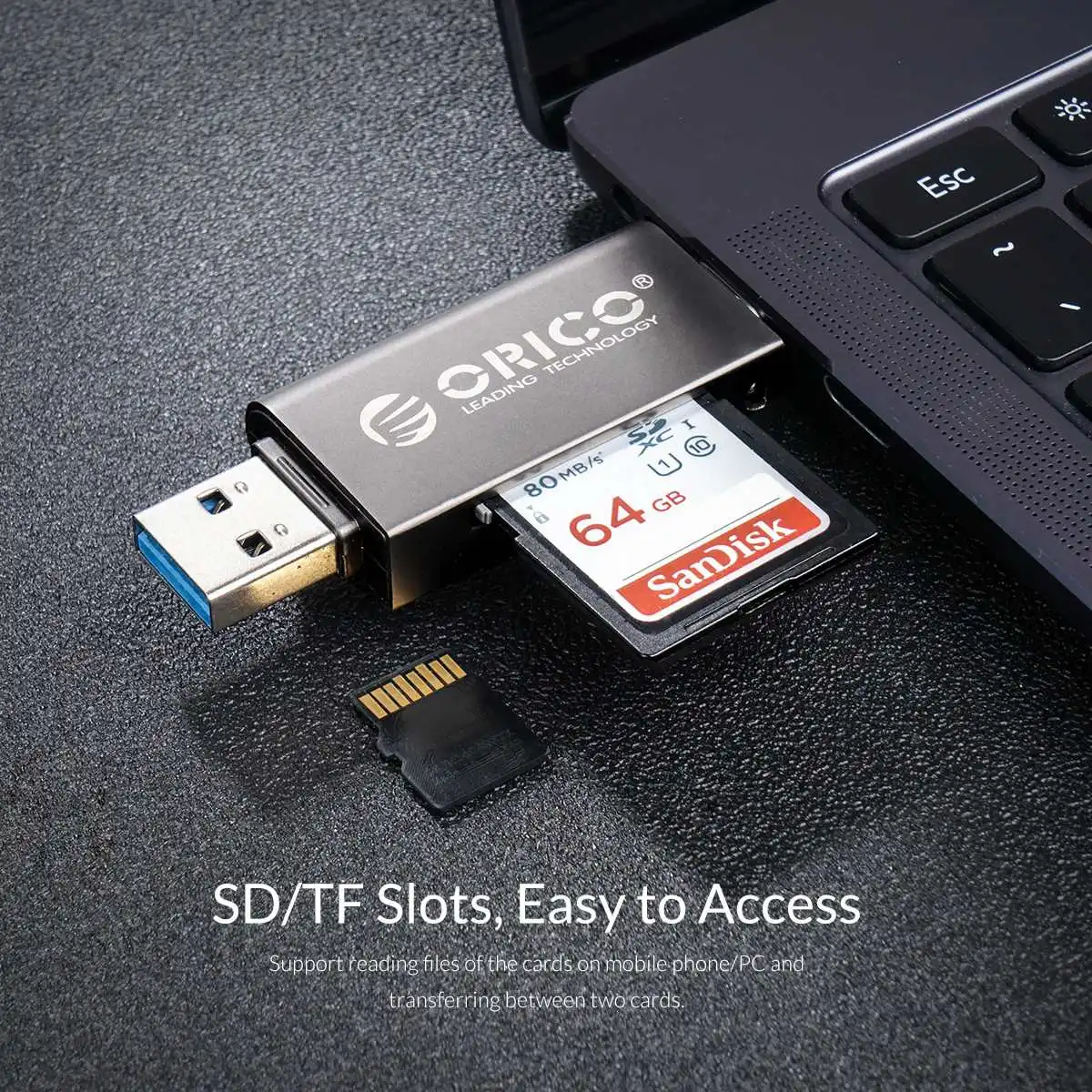 Orico type-C USB 3,0 2 в 1 SD/Micro SD TF высокоскоростной OTG считыватель карт памяти для type-C смартфон планшет компьютер ноутбук