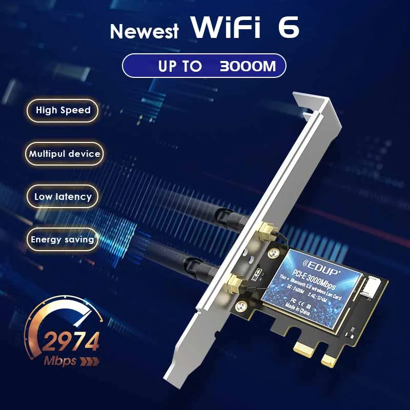 Сетевая карта EDUP 3000 Мбит/с Wi Fi 6 PCI E 802.11AX/AC двухдиапазонный 2 4G/5 ГГц беспроводной