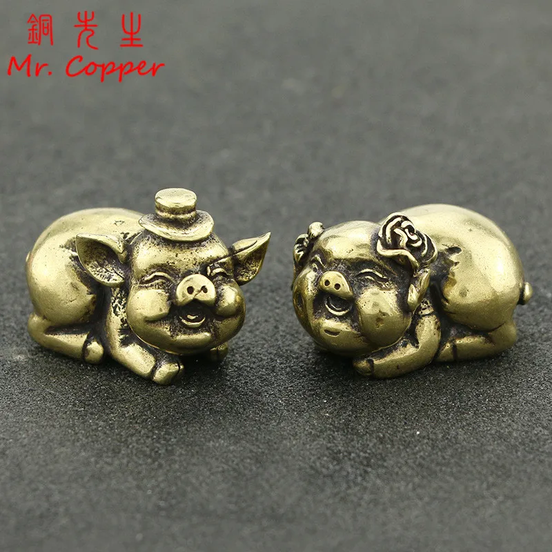 

Vintage Copper 1 pair Pigs Decorations Pure Brass Boar and Sow Miniatures Figurines Home Decor Accessories Small Animal Ornament