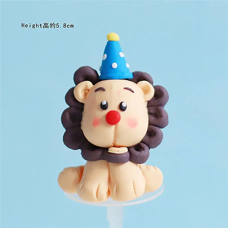 Clay lion Глиняная обезьяна клоун слон с днем рождения украшения полый звезда цирк торт Топпер для ребенка душ принадлежности для выпечки сладкие подарки - Цвет: Clay lion