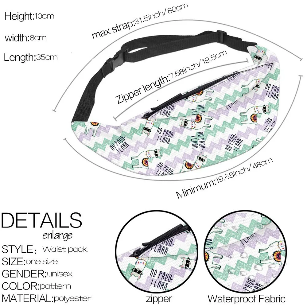 Deanfun водостойкие солнцезащитные очки Llama Fanny Packs Женские Подарочные поясные сумки легкие для путешествий YB-70