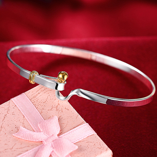 Trendy Style 925 Silver Round Heart Open Bracelet For Women Fashion Jewelry Cuff Bangles