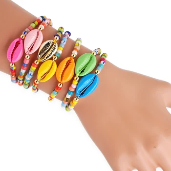 

GO2BOHO Summer Bracelets Seashell Rainbow Bracelet Women Bohemian Pulseras Adjustble Handwoven Shell Colorful Beads Jewelry