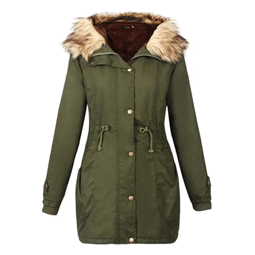 Army Green Зимнее женское пальто с толстым хлопком, длинное модное женское пальто с капюшоном, зимнее длинное пальто, верхняя одежда, Manteau Femme Hiver - Цвет: Army Green