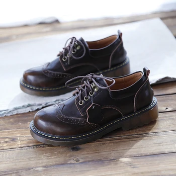

College style literature and art retro round head lace small leather shoes new single shoes leather comfortable big head shoes