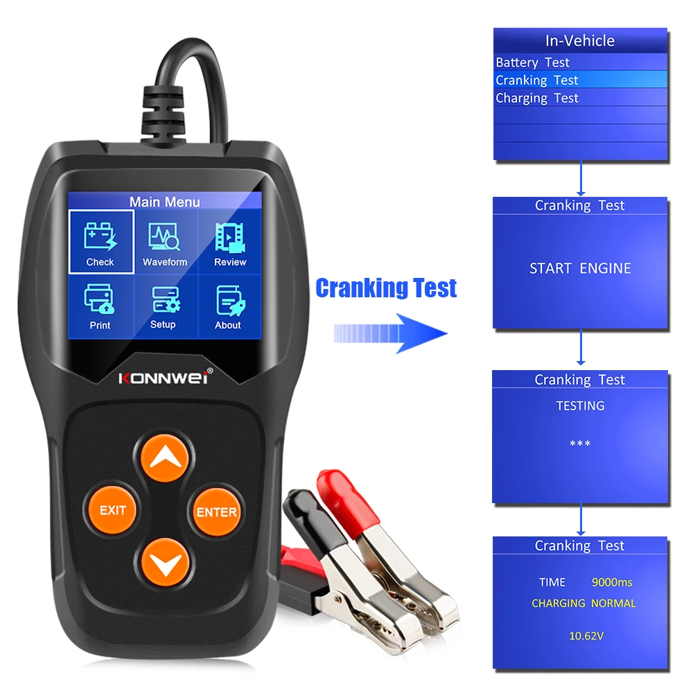 KONNWEI KW600 Car Battery Tester 12V 100 to 2000CCA 12 Volts Battery tools for the Car Quick Cranking Charging Diagnostic