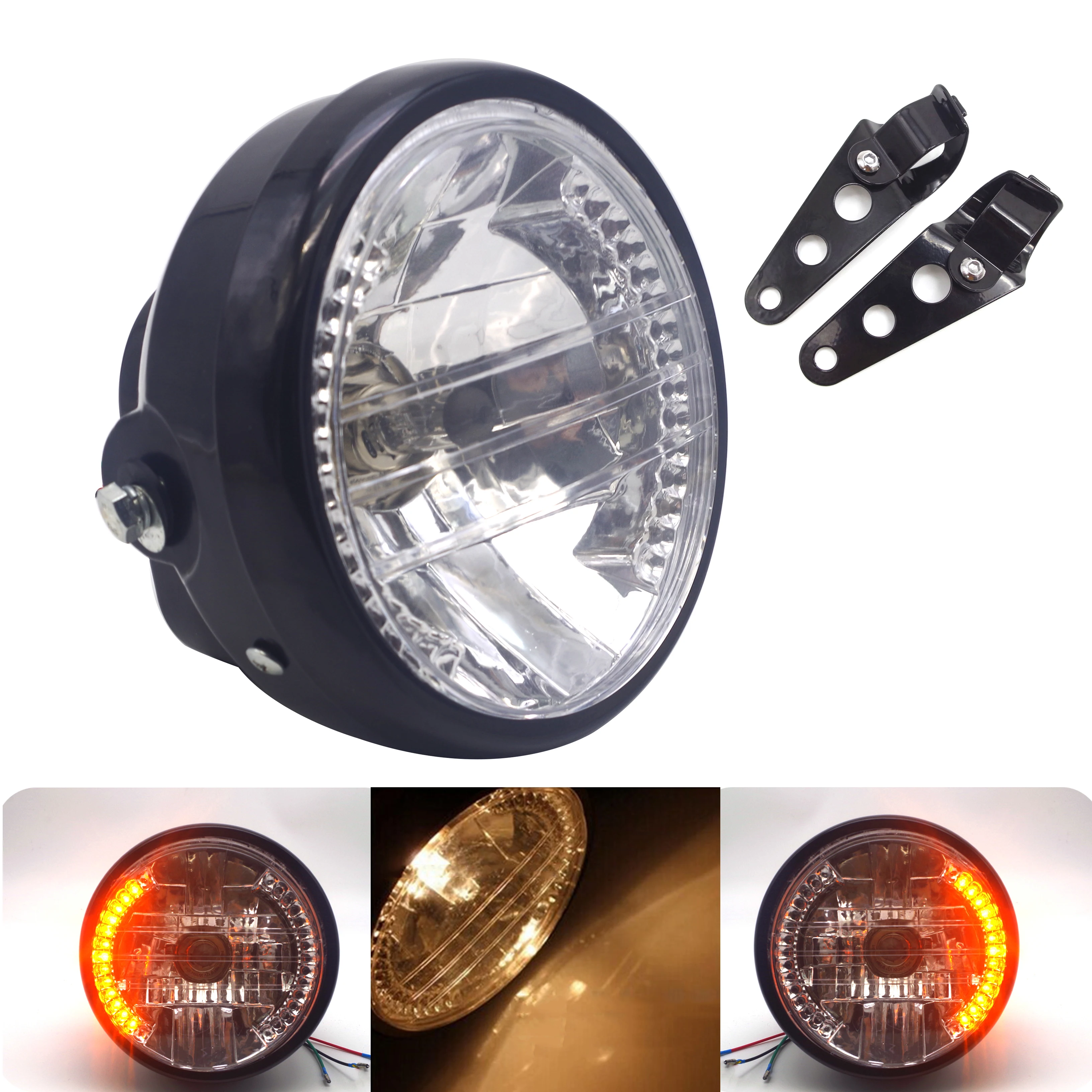 

Universal 7" Amber Motorcycle Round Headlight Head Lamp LED Turn Signal light For Vesspa Suzuki Yamaha Kawasaki Honda Bajaj KTM
