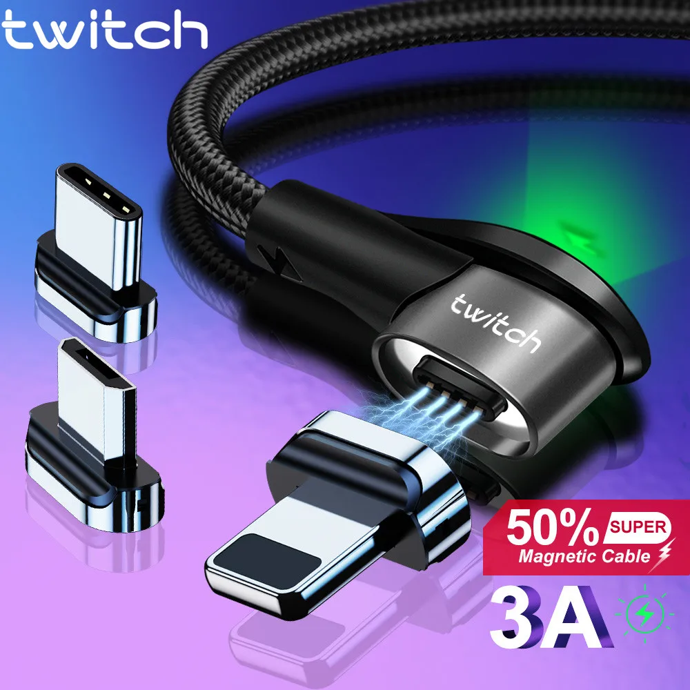 Магнитный кабель Twitch для быстрой зарядки и передачи данных 3 А Micro USB Type C iPhone 11