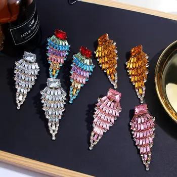 

Flatfoosie Luxury Colorful Crystal Stud Earrings For Women Geometric Elegant Statement Earrings Wedding Bride Fashion Jewelry