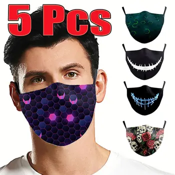 

5Pcs Cartoon Print Anti-Infection Virus Unisex Face Mouth Masks Reusable Protection Breath Washable Masks Proof Bacteria Mask