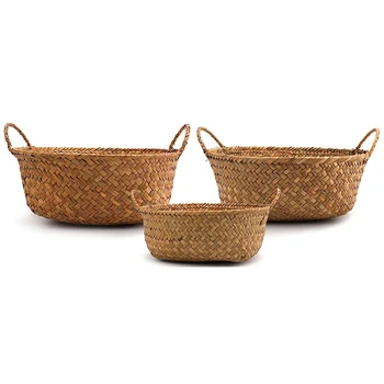 

3 Pack Woven Belly Basket with perfect Plant Pot Storage Basket for Laundry Plant Pot Cover Beach Bag Grocery Basket