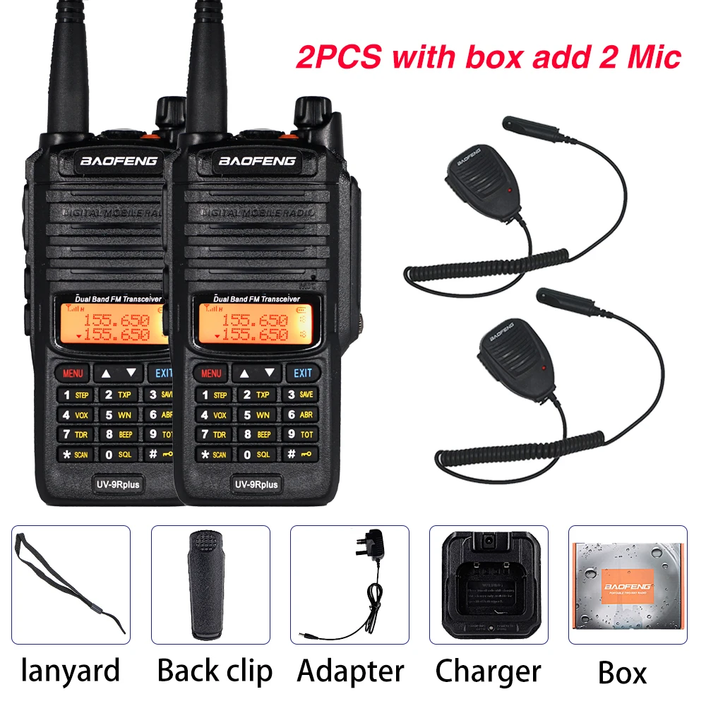 Add 2 Mic 2 шт. 10 Вт Baofeng UV-9R plus портативная рация Водонепроницаемая Высокая мощность Двухдиапазонная портативная CB Ham Радио UV 9R plus охотничья двухсторонняя рация - Цвет: Add 2 Mic