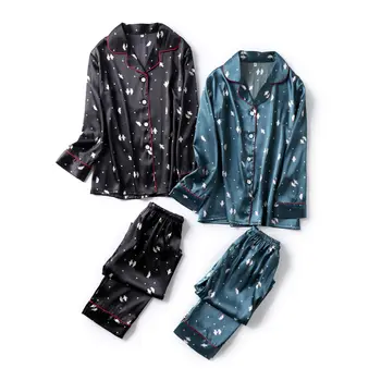 

Long Sleeve Pajamas Autumn Ice Silk Long Sleeve Trousers Suit Penguin Printing Fashion Pyjamas Set