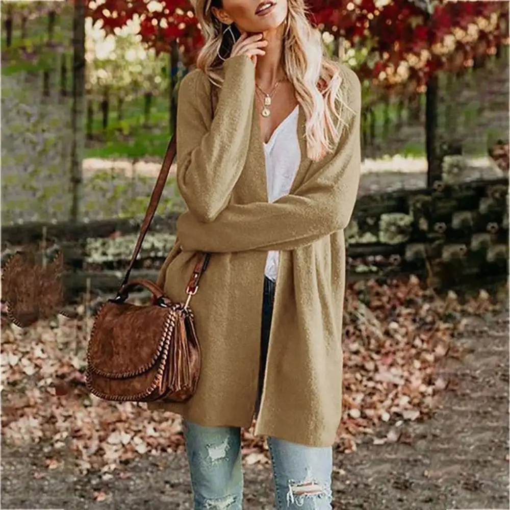 

Ladies Fashion Cashmere Cardigans Knitted Wool Sweater Plush Parka Outerwear Coat Women Leisure Loose Long Warm Cardigan a14