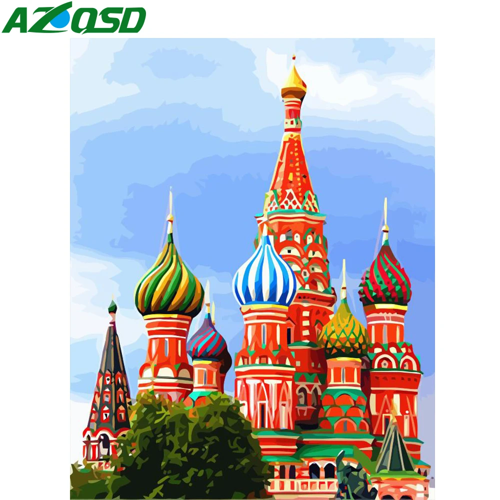 AZQSD Unframe Раскраска по номерам строительство DIY Декор для дома акриловая краска масляная краска ing по номерам СПб ручной работы подарок