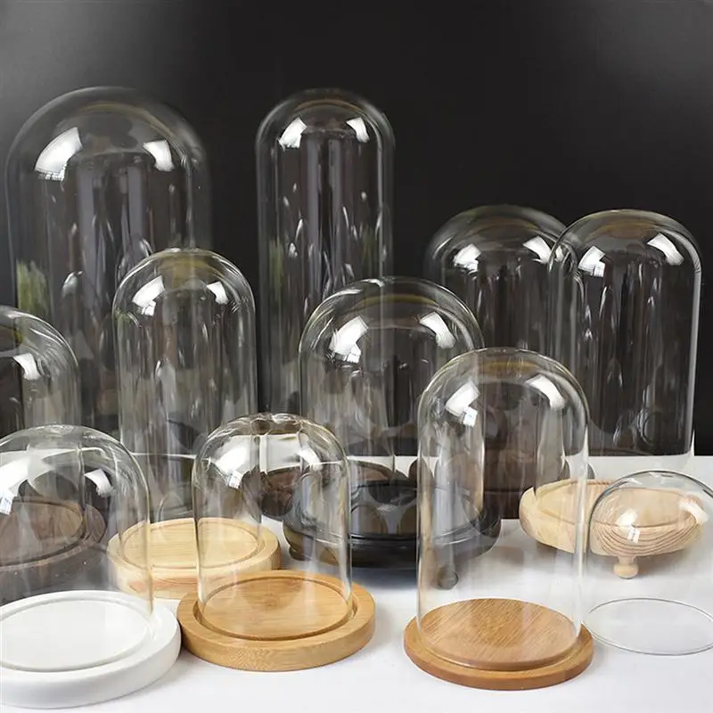 Glass Cover Dome Flower Jar Bell Cloche Transparent Display Case Base Stand Book Domes Table Centrepiece Christmas glass display dome