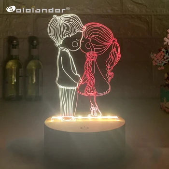 

New 3D LED Lamp Creative Wood grain Couple Night Lights Novelty Illusion Night Lamps 3D Illusion Table Lamp For Home Decorative