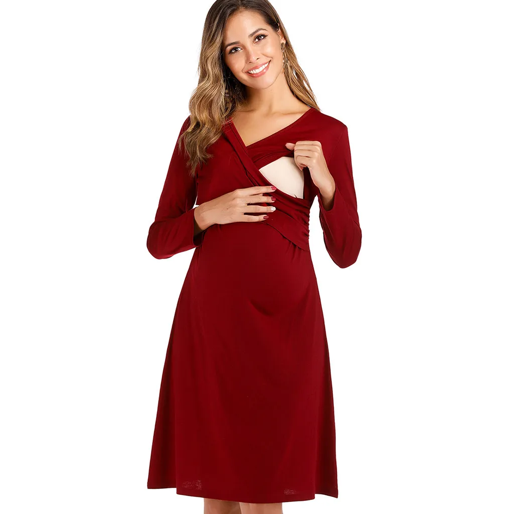 ARLONEET/женские платья, длинная Пижама для беременных, однотонное платье для беременных, vestidos para embarazada - Цвет: RD
