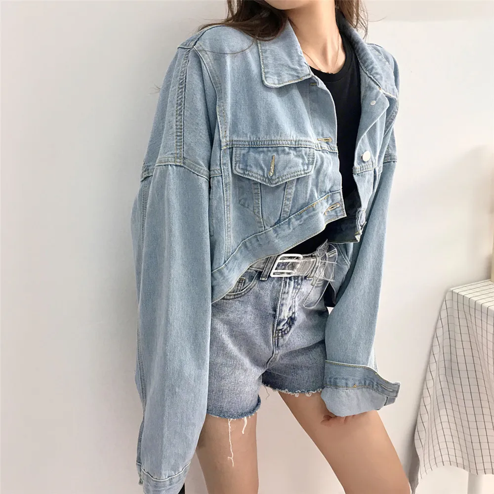 

Photo Shoot INS Cowboy Short Jacket Women's Front Short Long Back Loose-Fit 2018 Autumn Clothing Versatile Students Long Sleeve
