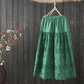 

Crochet Lace surface embroidery cotton Skirt Literary Embroidery Midi Skirt A-line Skirt