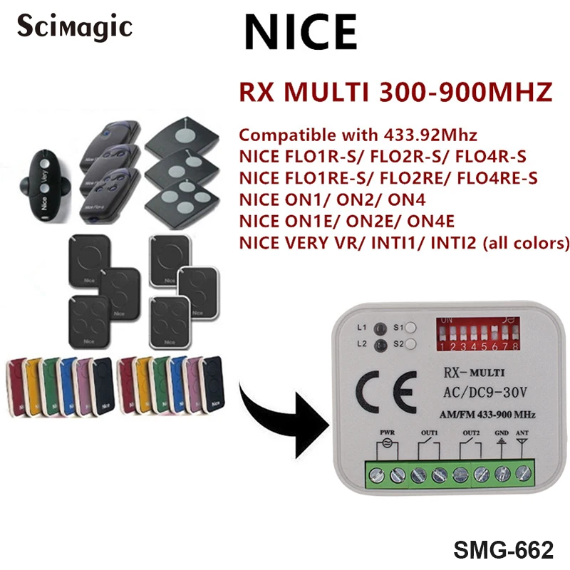 

Nice garage remote receiver Nice Flor-s Nice Smilo Flo garage door opener 433.92MHz transmitter receiver