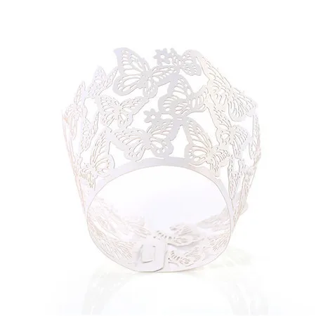 Белый 50Pcs/Lot Lovely Butterfly Paper Cups Lace Laser Cut Cupcake Paper Wrappers Wedding Baking Cup Cake Liners Round DIY Baking - Цвет: Белый