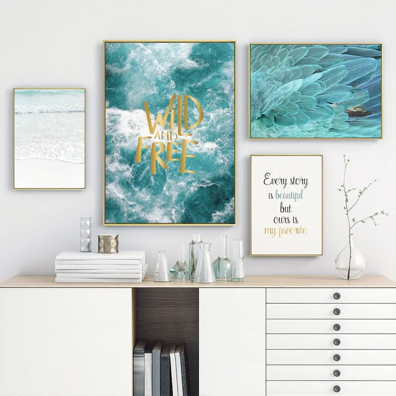 Scandinavian Sea Flower Feather Canvas Wall Art Poster Nordic Style Landscape Print Painting Nature Decoration Pictures no frame