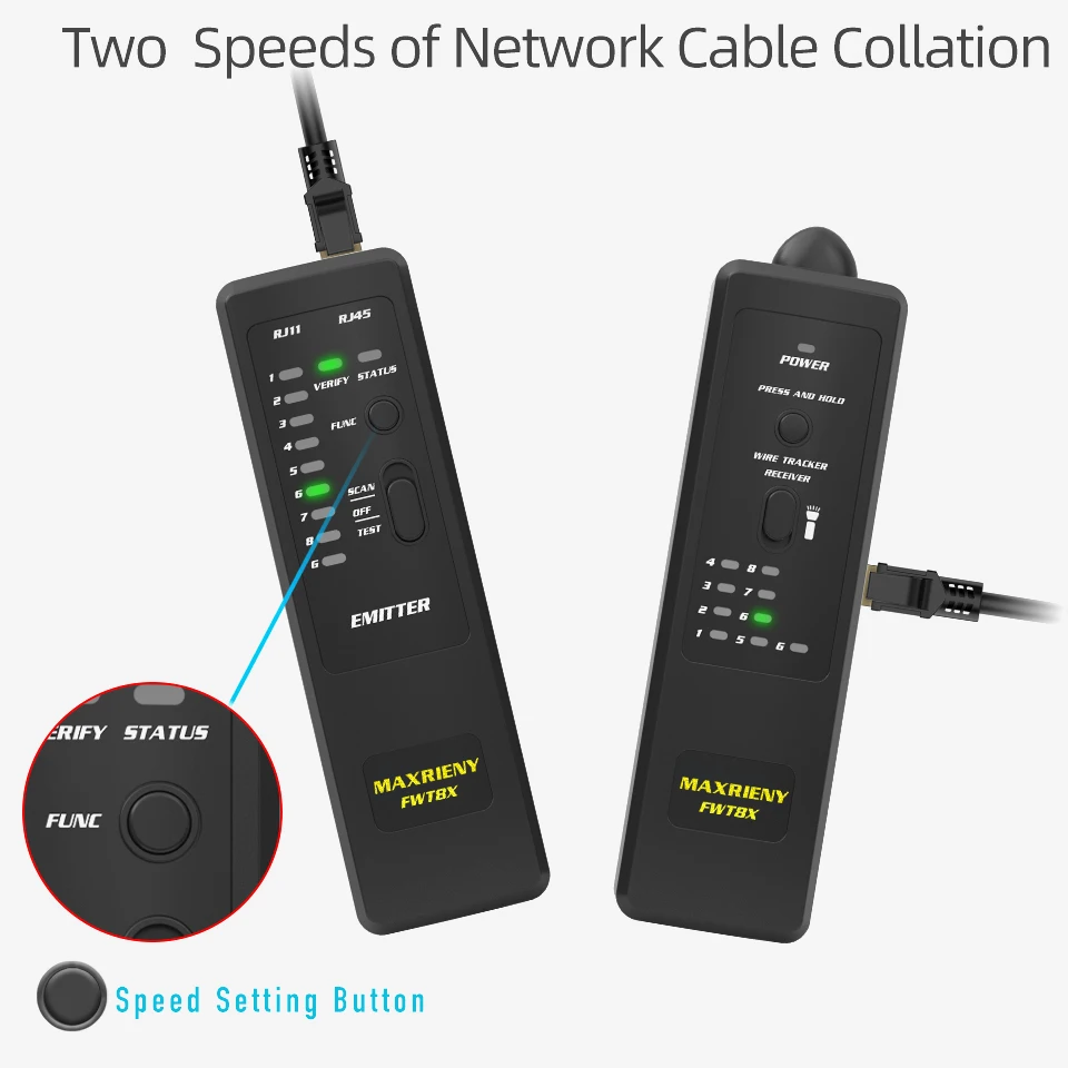 MAXRIENY Network Cable Tracker FWT8X Wire Toner RJ45 RJ11 Ethernet LAN Tracer Analyzer Detector Line Finder Tester