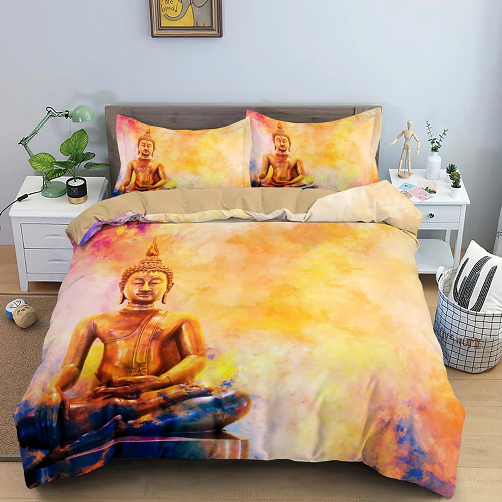 Sitting Lord Buddha King Bedding Set Psychedelic Mandala Duvet Cover Single Double Twin Queen Size With PIllowcase 2/3pcs | Дом и сад