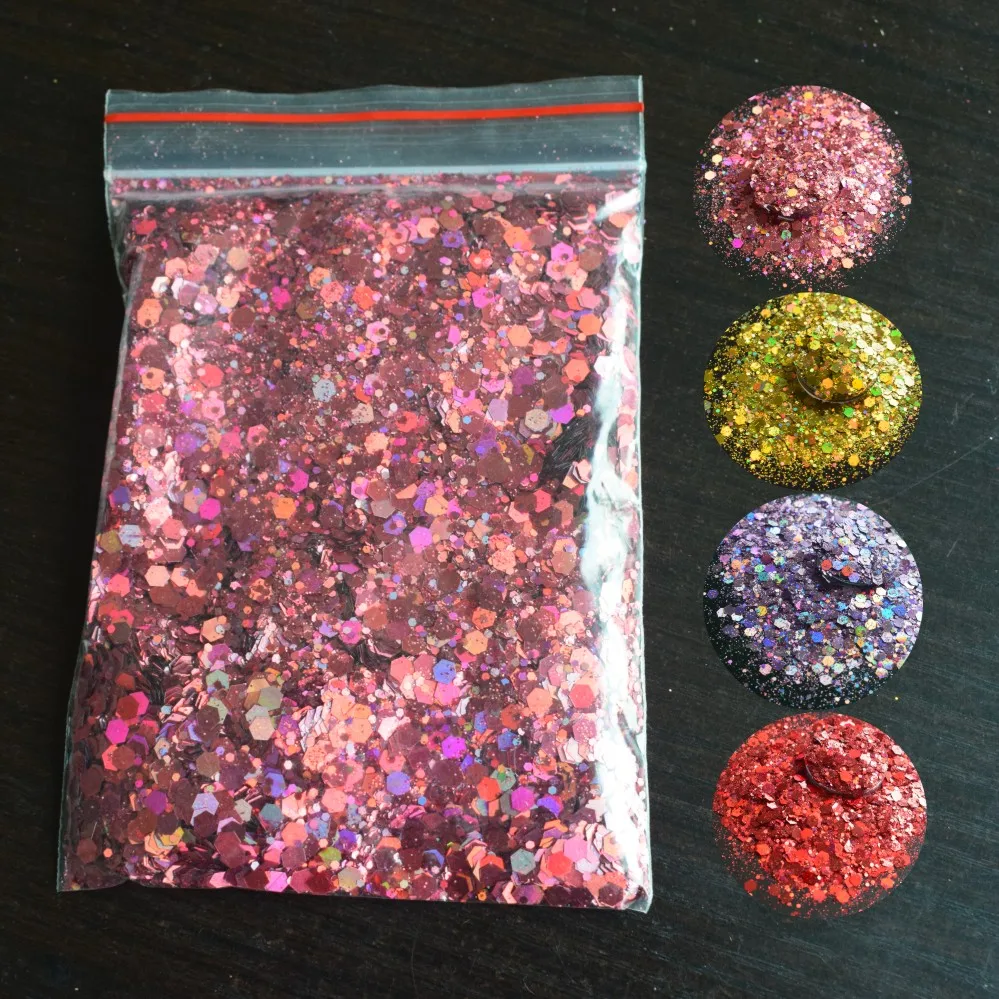 

100g Laser Mermaid Flake Nail Glitter Hexagon Holo Sequins Powder 3D Mix 1/2/3mm Manicure Nail Art Paillettes Decoration Tips