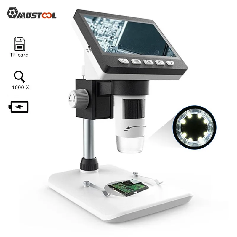  1000X 4.3 Inches HD 1080P Portable Desktop LCD Digital Microscope Support 10 Languages 8 Adjustable