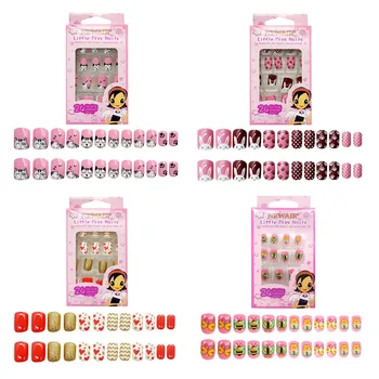 

24pcs Kids False Nails Lovely Full Cover Short Children Fingernails Fake Nail Tips for Little Girls Halloween Christmas Party