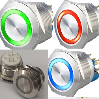 

19mm Tri-color (RGB) red green blue Momentary NO ring LED illuminated stainless steel Push Button Switch