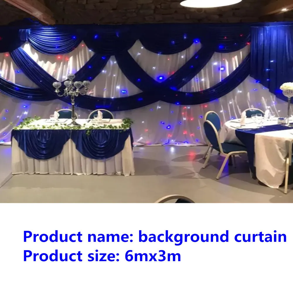 

Free shipping Nice pure White Ice silk back curtains with Red swags banquet and party background10ftx20ft color can customized