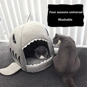 

Shark Cat House Pet Zacht Bed Mand Hond Kussen Leuke Katten Tent Kleine Medium Puppy Slapen Bed Warm Puppy Kennel nest Mat