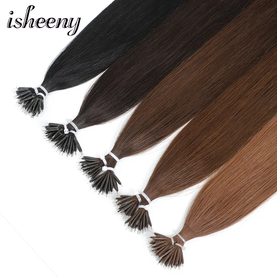 Isheeny Remy Nano Ring Links человеческие волосы для наращивания 0,6 г/локон 14 "18" 22 "Кератин прямые европейские микро бусины волосы 50 штук