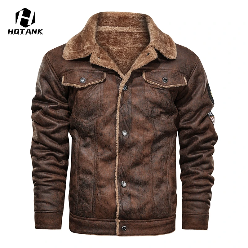 2022 Autumn Winter Air Force Pilot Leather Jacket Men Thick Warm Military Bomber Tactical Pu Jackets Mens Coat Brand Clothing brown biker jacket