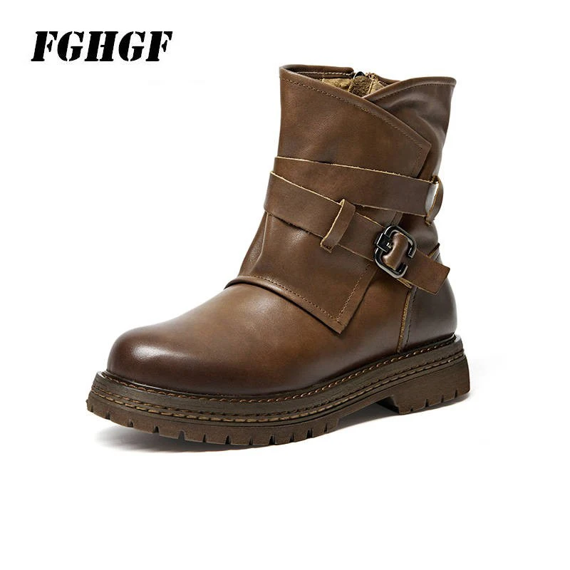 

Autumn and winter new real leather retro boots children's round head buckle Martin boots thick bottom locomotive single boots ti