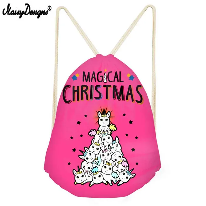 Customized Drawstring Bags Christmas Unicorns for Girls Boys Kids Bagpack Teenagers Women's Bag Dropshipping Kinderrucksack