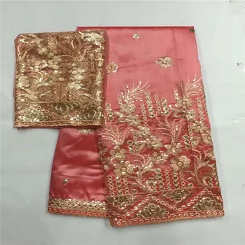 

Pink Newest Special Design Gold Sequin George Lace Fabric Embroidered High Quality Silk African George lace fabric 5+2 yards/lot