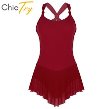 ChicTry без рукавов крест-накрест сзади блестящие стразы танцевальная одежда гимнастика трико Женские Балетные платья фигура костюм для фигурного катания