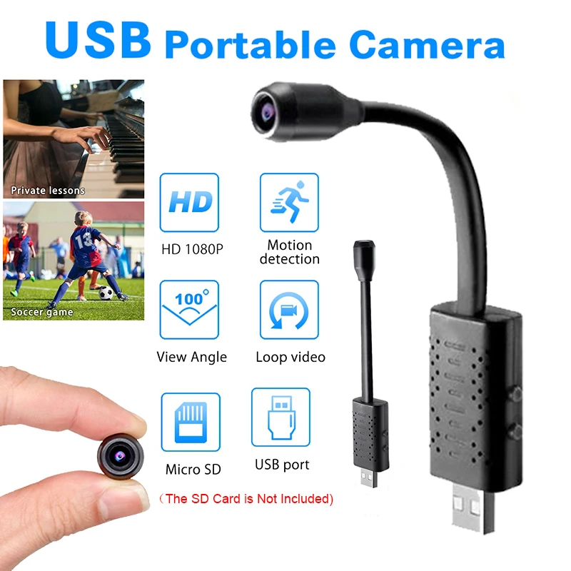 

Smart USB Camera U21 Mini Camera HD 1080P Motion Detection Loop Recording Video 360 Arbitrary Rotation Angle support to 64G Card