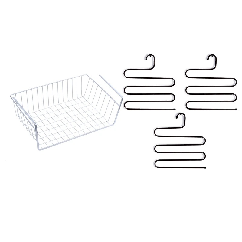 

ABSS-1 Pcs Storage Space Under Shelf Basket for Shelf Library Placard Kitchen Silver & 3 PCS 5-Layer Multifunction Metal Non-Sli